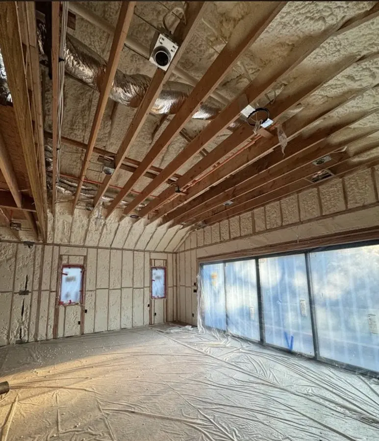 Interior walls and ceiling insulated with spray foam during new construction in Willard